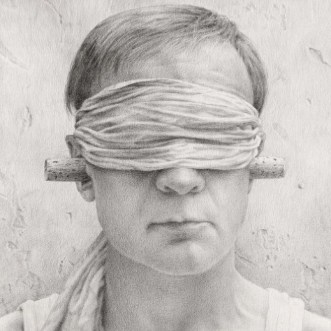 Man met blinddoek